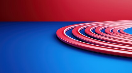 Poster - Curved Red Lines on Vibrant Blue and Red Backgrounds for Design