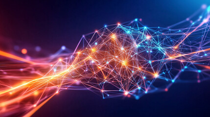 Poster - Abstract network technology visual with glowing connections and digital motif in vibrant colors