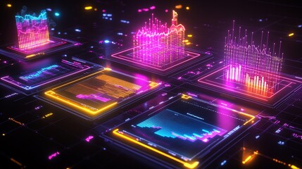 Fototapete - Competitor analysis shown glowing comparison chart vibrant interconnected data node