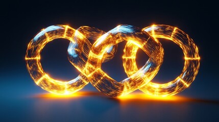 Leinwandbilder - Business alliances visualized glowing interlocking rings forming radiant chain
