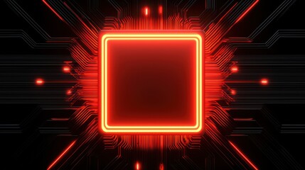 Poster - Futuristic Red Neon Frame with Circuit Board Background Design