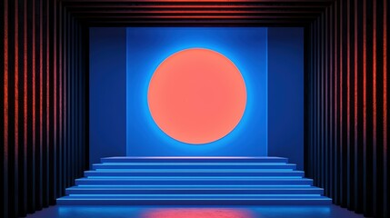 Poster - Abstract Stage Design with Red Circle and Blue Background Lighting