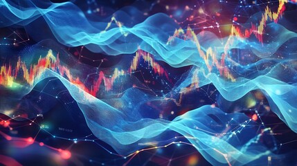 Aufkleber - Artistic visualization of trade cycle featuring flowing geometric patterns symbolizing economic phases of growth contraction