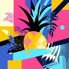 Leinwandbilder - Abstract geometric pineapple design featuring vibrant colors and dynamic shapes. Generative AI