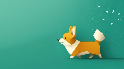 Sticker -   A Corgi cut paper against green snowfall backdrop