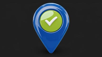 Leinwandbilder - A blue map pin with a green checkmark inside, signifying location confirmation or successful task completion.