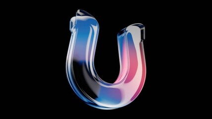 Poster - Glass letter U with a gradient of blue, pink, and purple colors, on a transparent background.