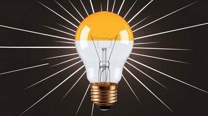 Leinwandbilder - A bright idea, half-illuminated bulb representing innovation and inspiration.