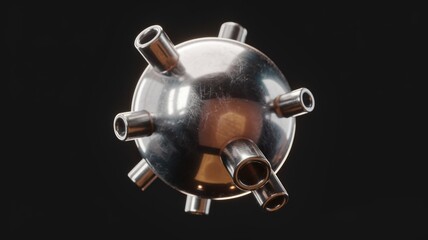 Poster - A metallic sphere with multiple cylindrical protrusions, resembling a naval mine or futuristic device.