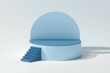 Aufkleber - Minimalist 3D rendering of a light blue platform with stairs, ideal for product display or branding.