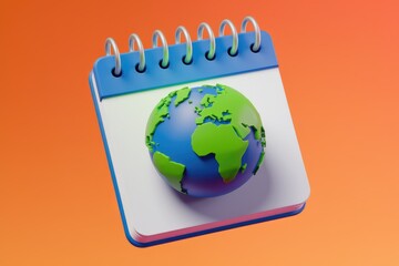 Poster - A 3D rendered image of a spiral calendar with a globe on it, symbolizing global events and schedules.