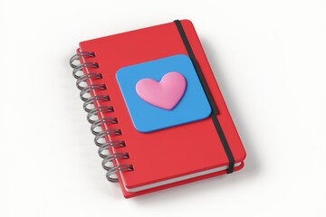 Poster - A red spiral notebook with a blue square and pink heart.
