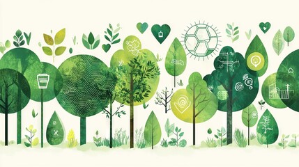 Wall Mural -   A group of green trees adorned with recycling symbols