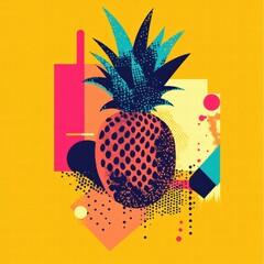 Leinwandbilder - Vibrant abstract geometric pineapple design featuring bold colors and dynamic shapes for a modern artistic expression. Generative AI