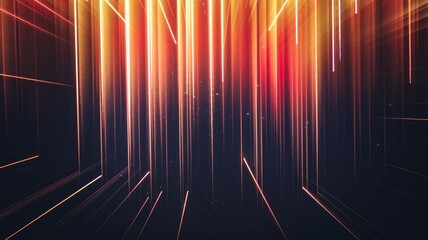 Aufkleber - Abstract digital art depicting glowing orange and red lines converging in a dark space, creating a sense of depth and energy.