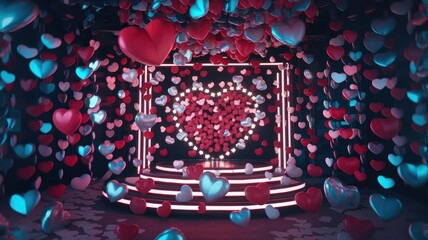 Poster - A romantic setting with a large heart made of smaller hearts surrounded by falling hearts.