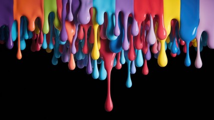 Aufkleber - Vibrant rainbow paint drips against a transparent background, creating a visually stunning and colorful abstract image.