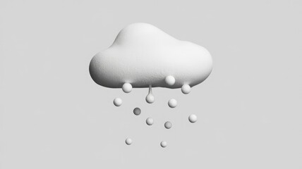Poster - A 3D rendering of a fluffy white cloud with small white spheres falling like snow.
