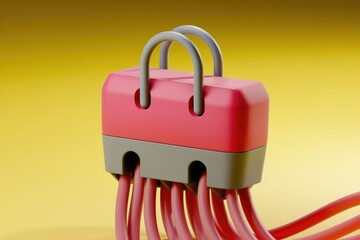 Poster - A stylized pink and gray cable management box secures multiple red cables, resembling a futuristic design.