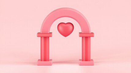Fototapete - Pink archway with a heart, symbolizing love and romance.