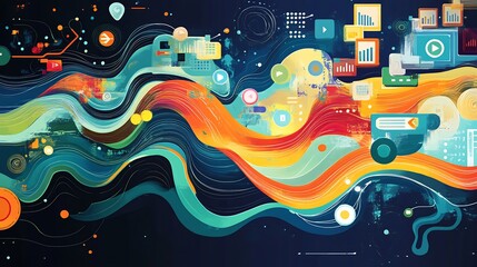 Leinwandbilder - Artistic visualization of content marketing highlighting flowing pattern representing storytelling value creation