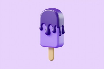Poster - A 3D rendered image of a purple popsicle with melting dark purple drips, set against a light purple background.