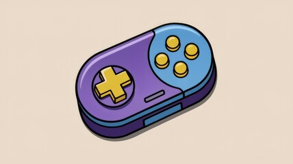 Poster - A vibrant illustration of a retro-style handheld game controller, featuring a purple and blue design.