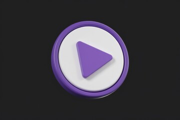 Fototapete - A 3D rendered purple play button icon on a white circle background.