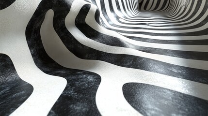 Wall Mural - A black and white striped fabric with a wavy pattern