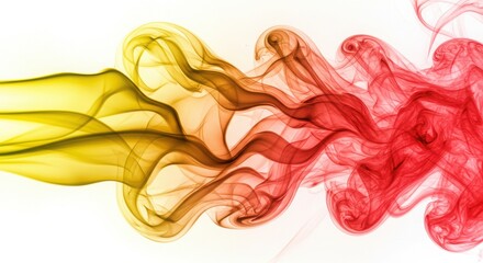 Poster - Abstract colorful smoke blending red yellow and orange hues on a white background,3D rendering exhibition background, Smoke