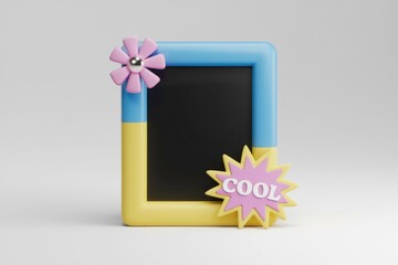 Poster - A cute, colorful 3D rendered frame with a flower and 'cool' text.