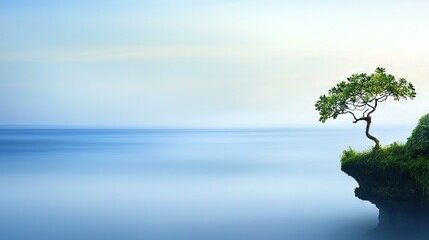 Wall Mural -   A single tree on an island in a tranquil body of water surrounded by blue sky