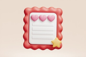 Poster - A cute 3D rendered notepad with three hearts and a star, perfect for love notes or reminders.