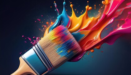 Poster - vibrant splashes with paint brush striking advertisement showcasing brilliant colors and creative en