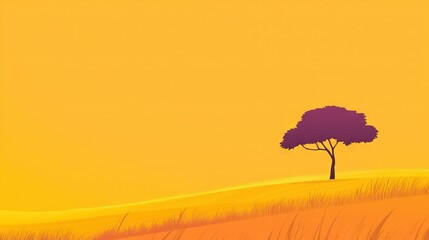 Sticker -   A single tree rises amidst a sea of green, framed by two brilliant yellow skies