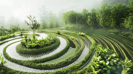 Leinwandbilder - Artistic rendering of sustainability business emphasizing symbolic plants circular patterns renewable energy flows