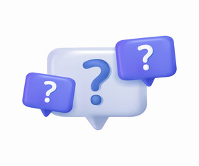 Poster - question bubbles 3d icon. ask help sign. faq questionnaire symbol. quality design element. 3d style 