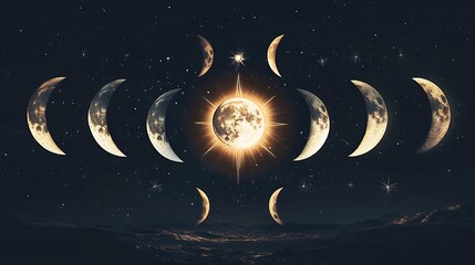 Wall Mural - creative portrayal of lunar influence visualizing mystical astrology celestial rhythms