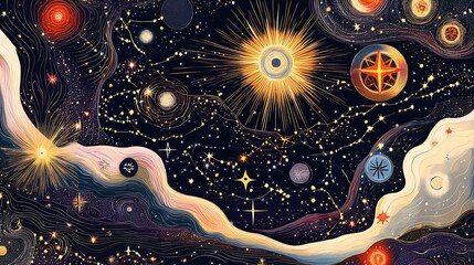 Wall Mural - depiction of mystical astrology featuring cosmic vibrations celestial bodies in intricate art