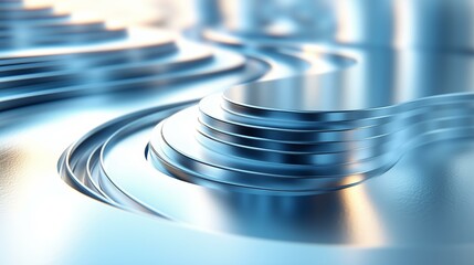 Wall Mural - abstract metallic surfaces with curved layers in blue tones