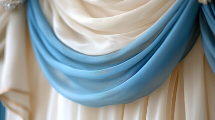 Wall Mural - Elegant blue and ivory draped fabric.