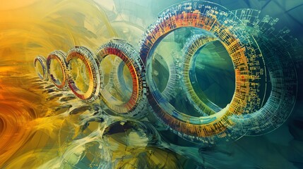 Leinwandbilder - Artistic depiction of economic cycle highlighting interlocking rings symbolizing phases of growth decline recovery