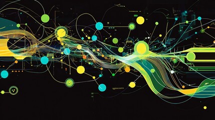 Aufkleber - Artistic depiction of ebusiness highlighting interconnected nodes flowing forms digital business platforms