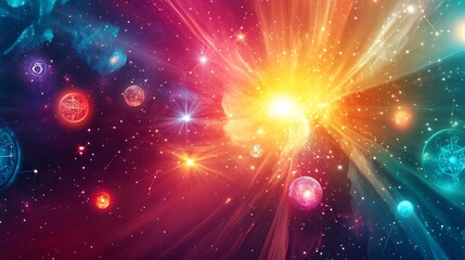 Wall Mural - planets stars radiating cosmic light glowing mystical patterns and spiritual alignment reflecting th