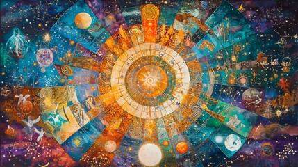 Wall Mural - astrology destiny represented with glowing karmic cycles cosmic symbolism and celestial archetypes b