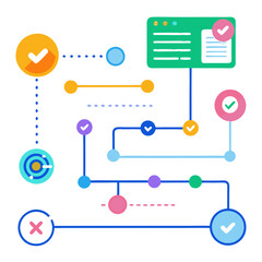 Poster - Visual representation of a project timeline highlighting completed tasks, progress indicators, and workflow connections. The design uses vibrant colors to enhance clarity and engagement