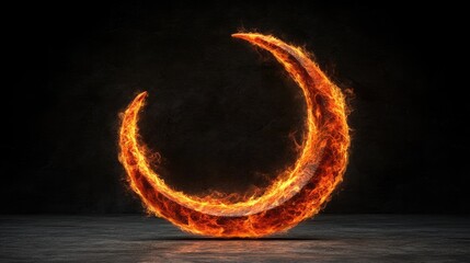 Poster - Fiery crescent symbolizing transformation dark studio background graphic art abstract environment dramatic angle visual concept