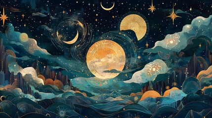 Wall Mural - mystical themes highlighting celestial harmony glowing metaphysical designs astrological interpretat