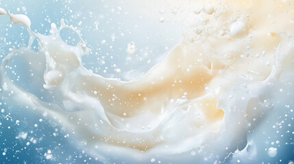 Poster - Splashes of milk creating dynamic shapes in a vibrant background. Generative AI