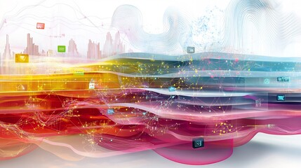 Leinwandbilder - Abstract visualization of ebusiness highlighting interconnected layers symbolic nodes online business models